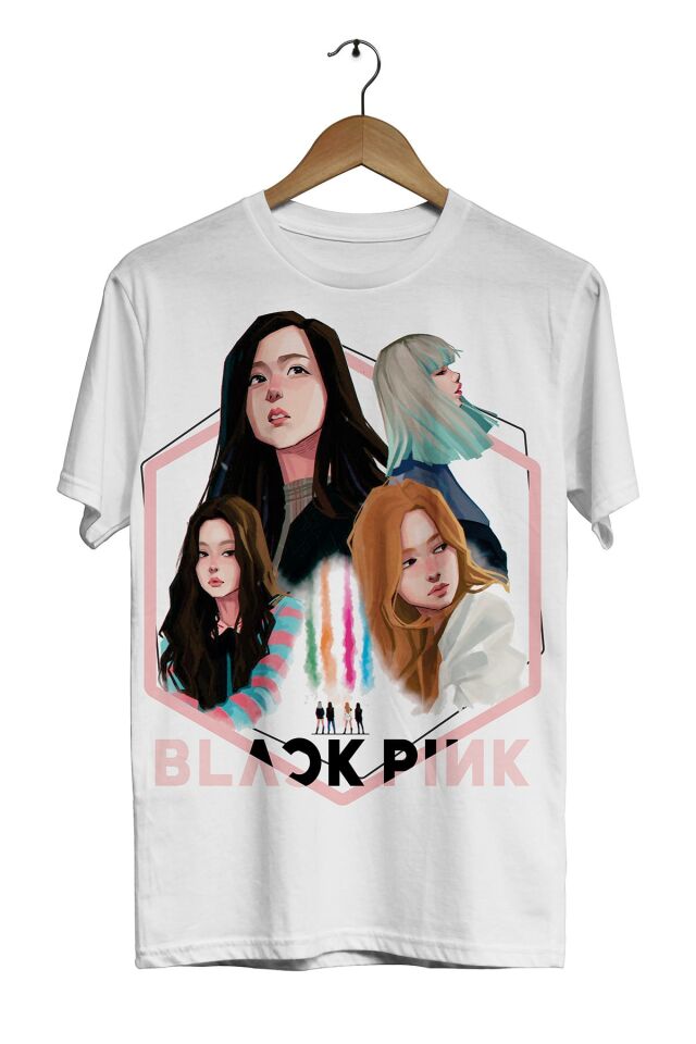 Blackpink Grup -hexagon- Dijital Baskılı Beyaz Unisex T-shirt