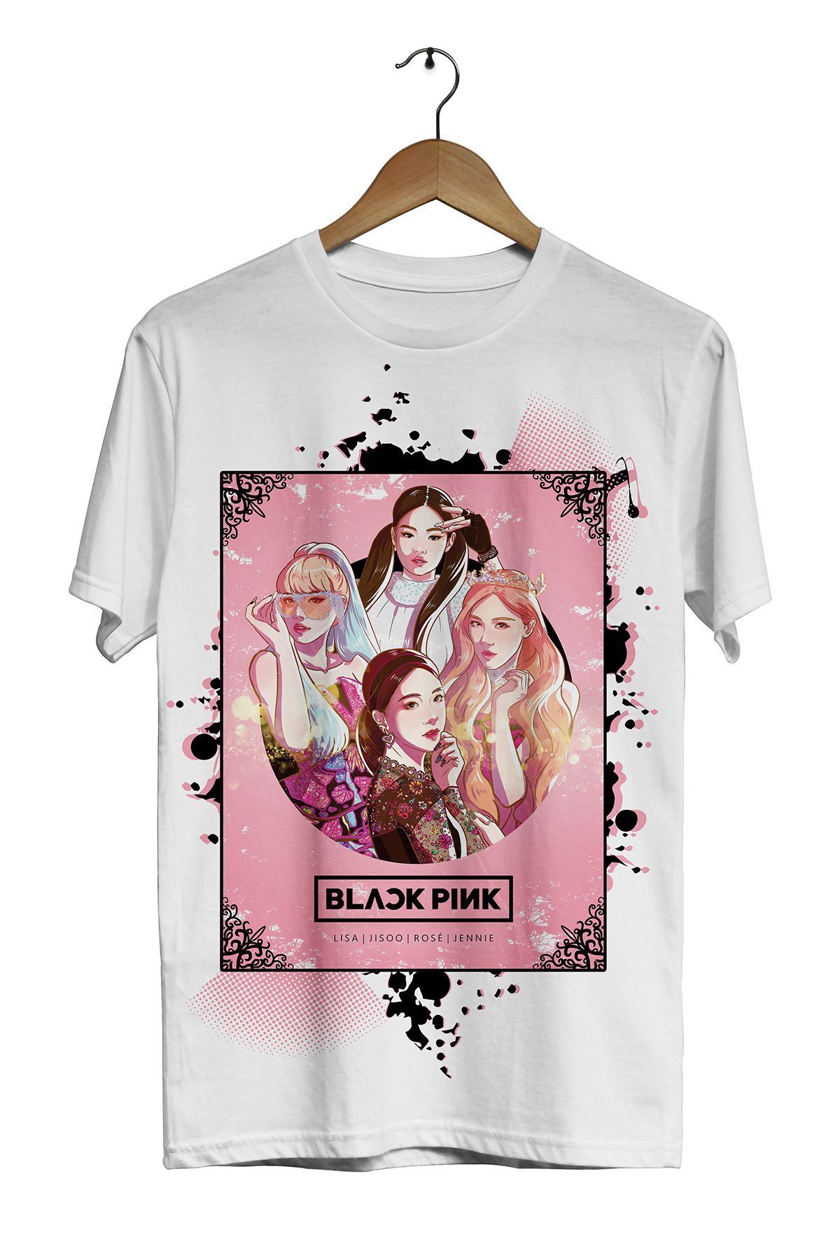 BlackPink -Square Pink- Dijital Baskılı Beyaz Unisex T-Shirt