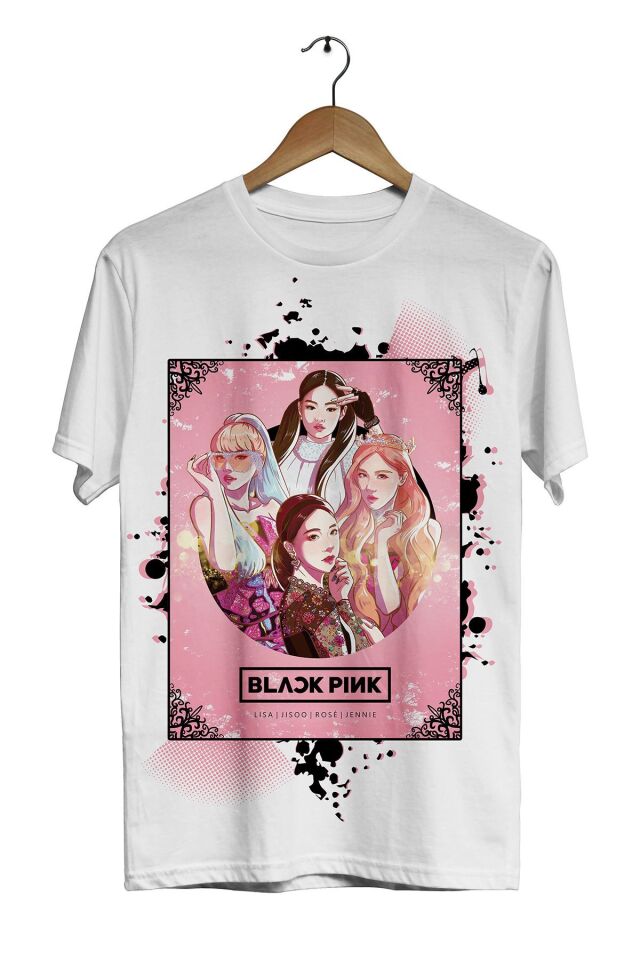 BlackPink -Square Pink- Dijital Baskılı Beyaz Unisex T-Shirt
