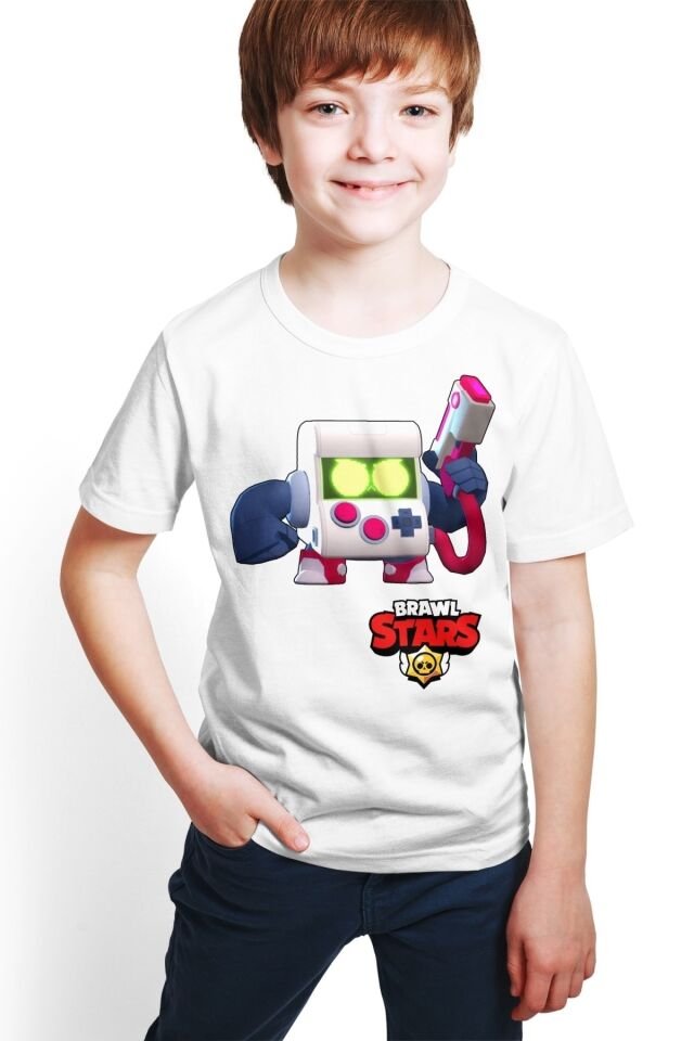 Erkek Çocuk Beyaz Brawl Stars - 8 Bit T-shirt E-04
