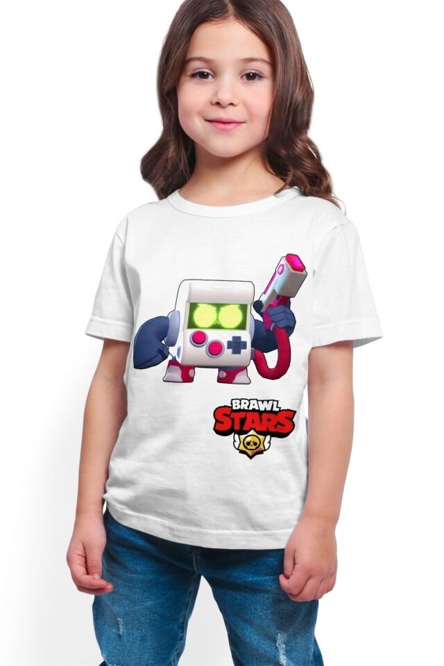 Kız Çocuk Beyaz Brawl Stars - 8 Bit T-shirt K-04