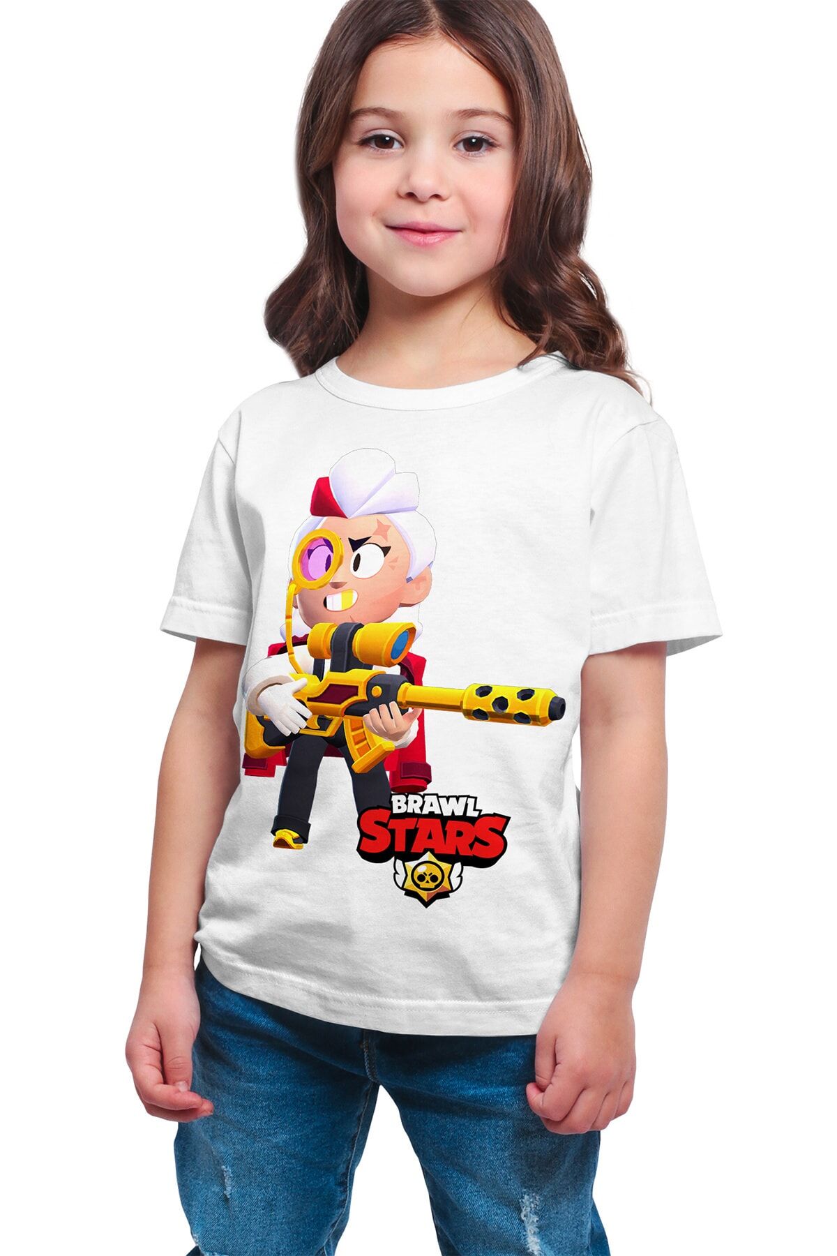 Unisex Çocuk Beyaz Brawl Stars - Altın El Belle Dijital Baskılı T-shirt