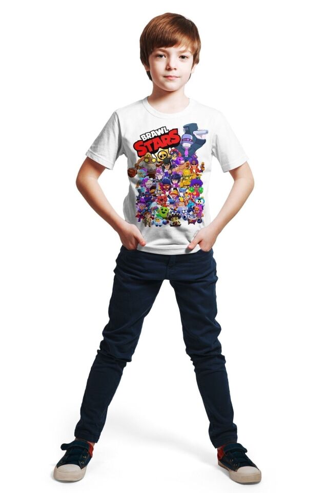 Brawl Stars - All Stars - Dijital Baskılı  Erkek Çocuk Beyaz  T-shirt E-01