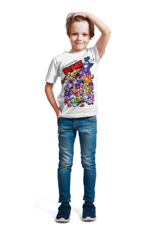 Brawl Stars - All Stars - Dijital Baskılı  Erkek Çocuk Beyaz  T-shirt E-01