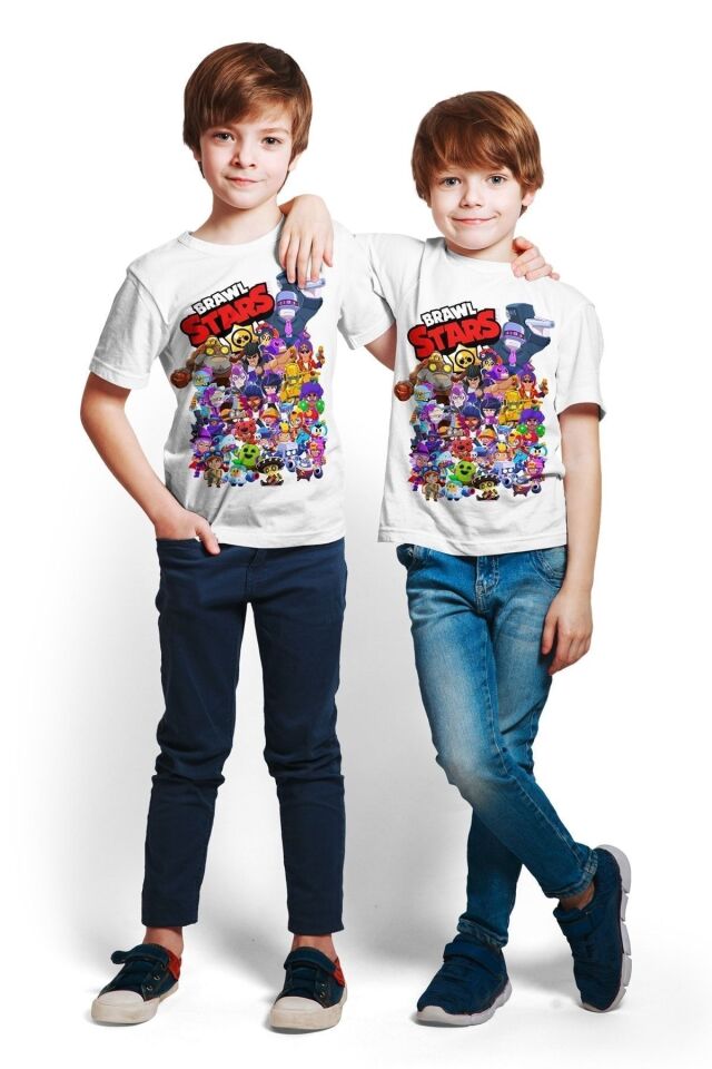 Brawl Stars - All Stars - Dijital Baskılı  Erkek Çocuk Beyaz  T-shirt E-01