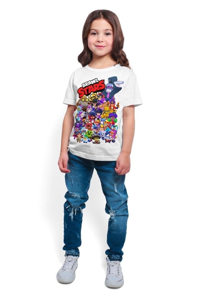 Brawl Stars - All Stars - Kız Çocuk Beyaz Dijital Baskılı  T-shirt K-01