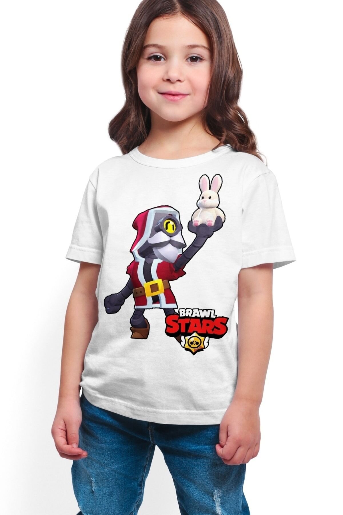 Kız Çocuk Beyaz Brawl Stars Barley Dijital Baskılı T-Shirt K-05