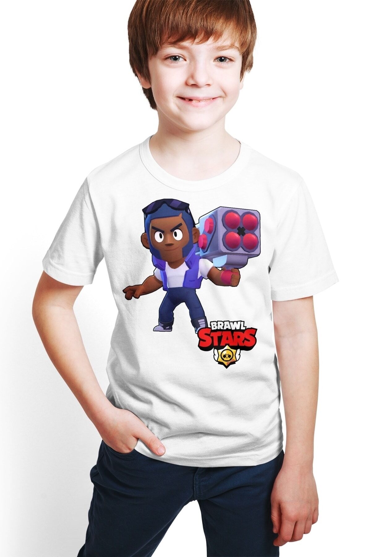 Brawl Stars Brock Dijital Baskılı Beyaz T-shirt E-01