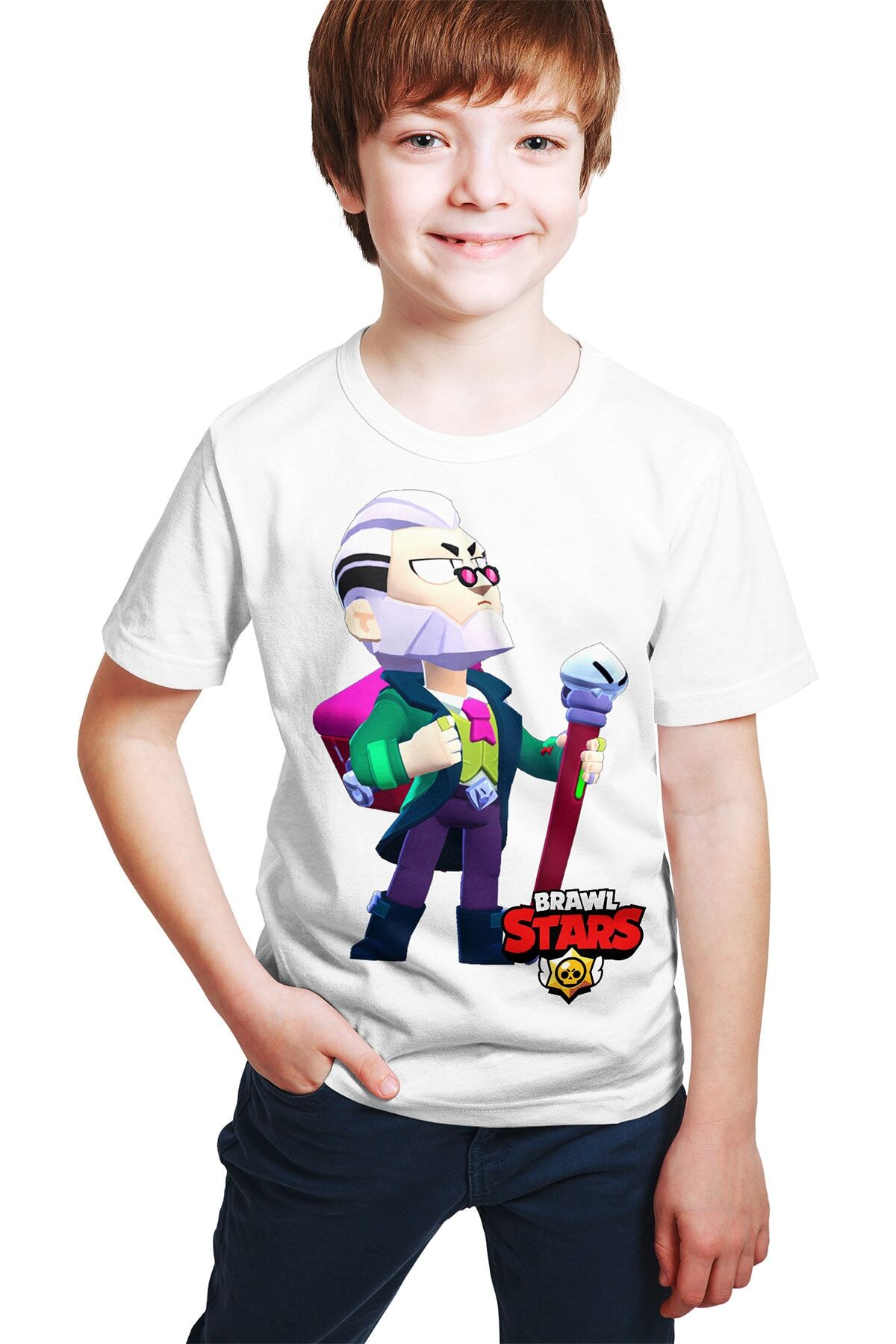 Erkek Çocuk Beyaz Brawl Stars - BYRON Dijital Baskılı T-Shirt