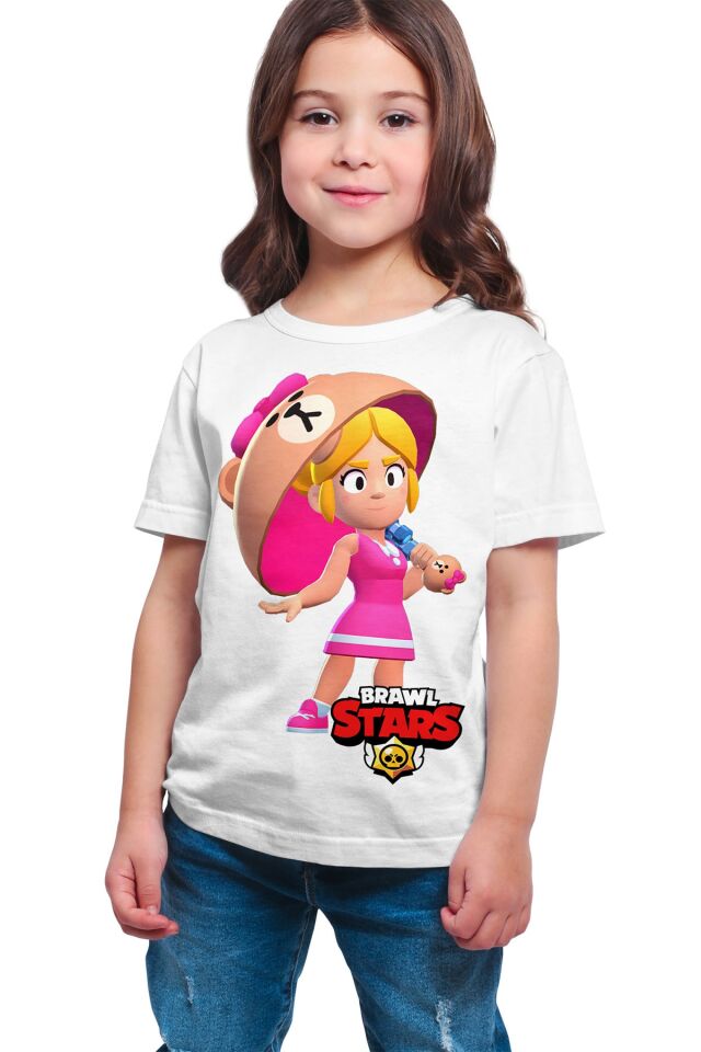 Kız Çocuk Beyaz Brawl Stars Baskılı  T-shirt