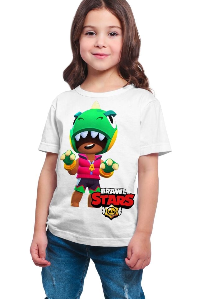 Brawl Stars - Dino Leon Kostümü Baskılı Beyaz Unisex T-shirt