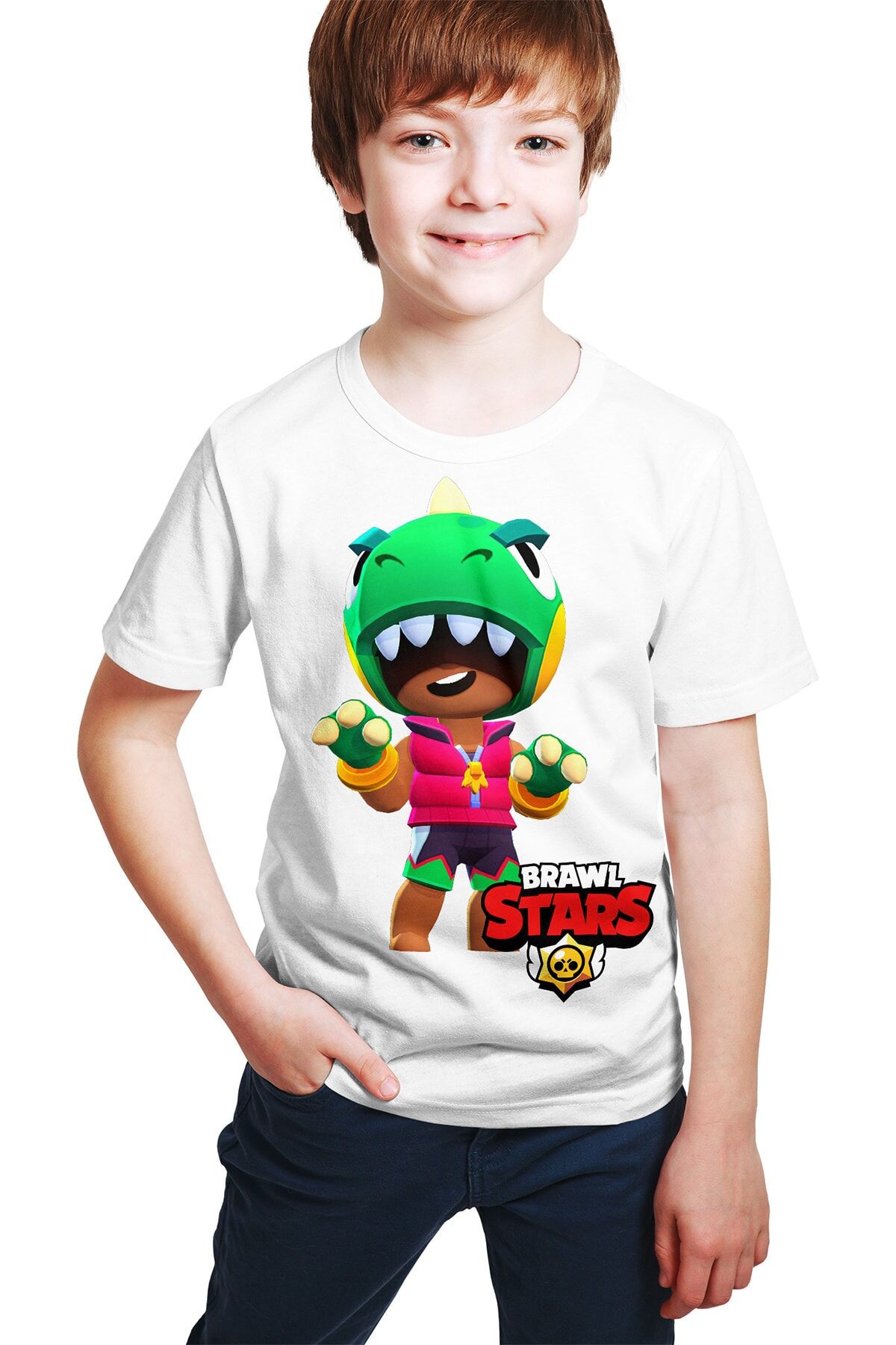 Brawl Stars - Dino Leon Kostümü Baskılı Beyaz Unisex T-shirt
