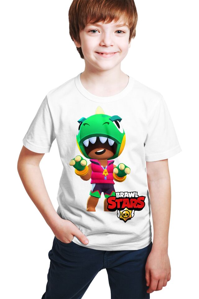 Brawl Stars - Dino Leon Kostümü Baskılı Beyaz Unisex T-shirt