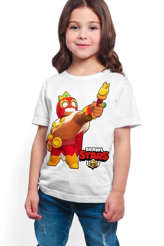 Erkek Çocuk Beyaz T-Shirt Brawl Stars - El Primo - Dijital Baskılı