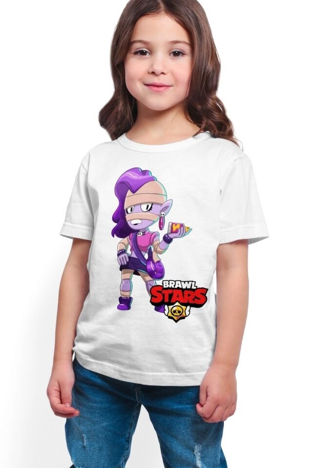 Brawl Stars - Emz - Dijital Baskılı Kız Çocuk Beyaz T-shirt K-01