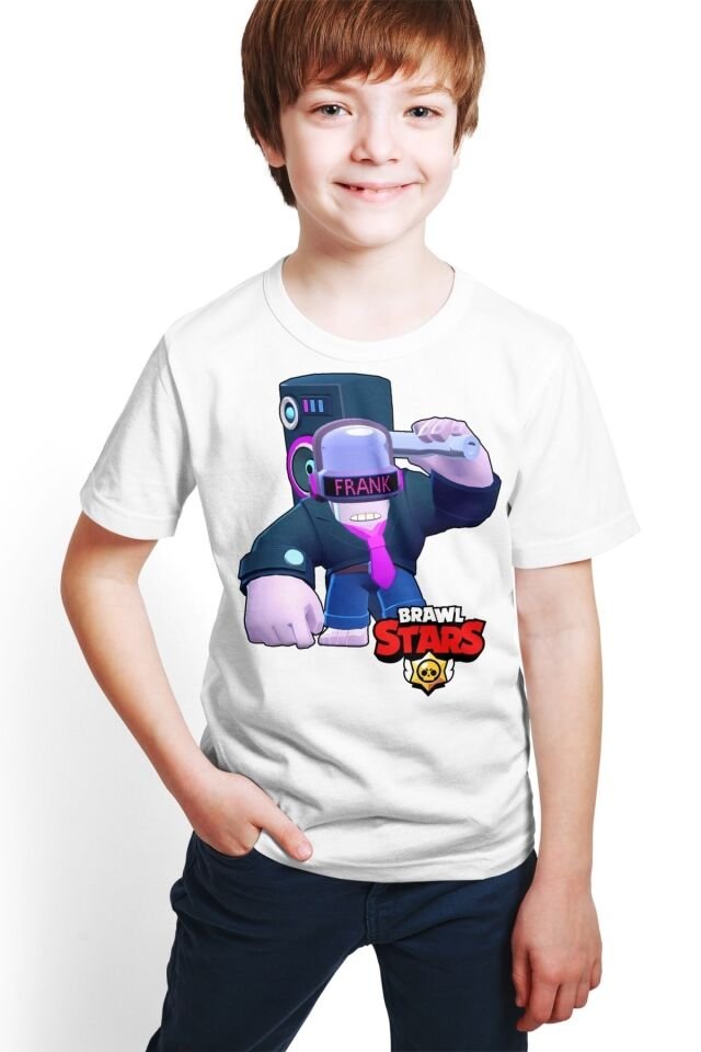 Erkek Çocuk Beyaz Brawl Stars - Frank - Dijital Baskılı T-shirt E-04
