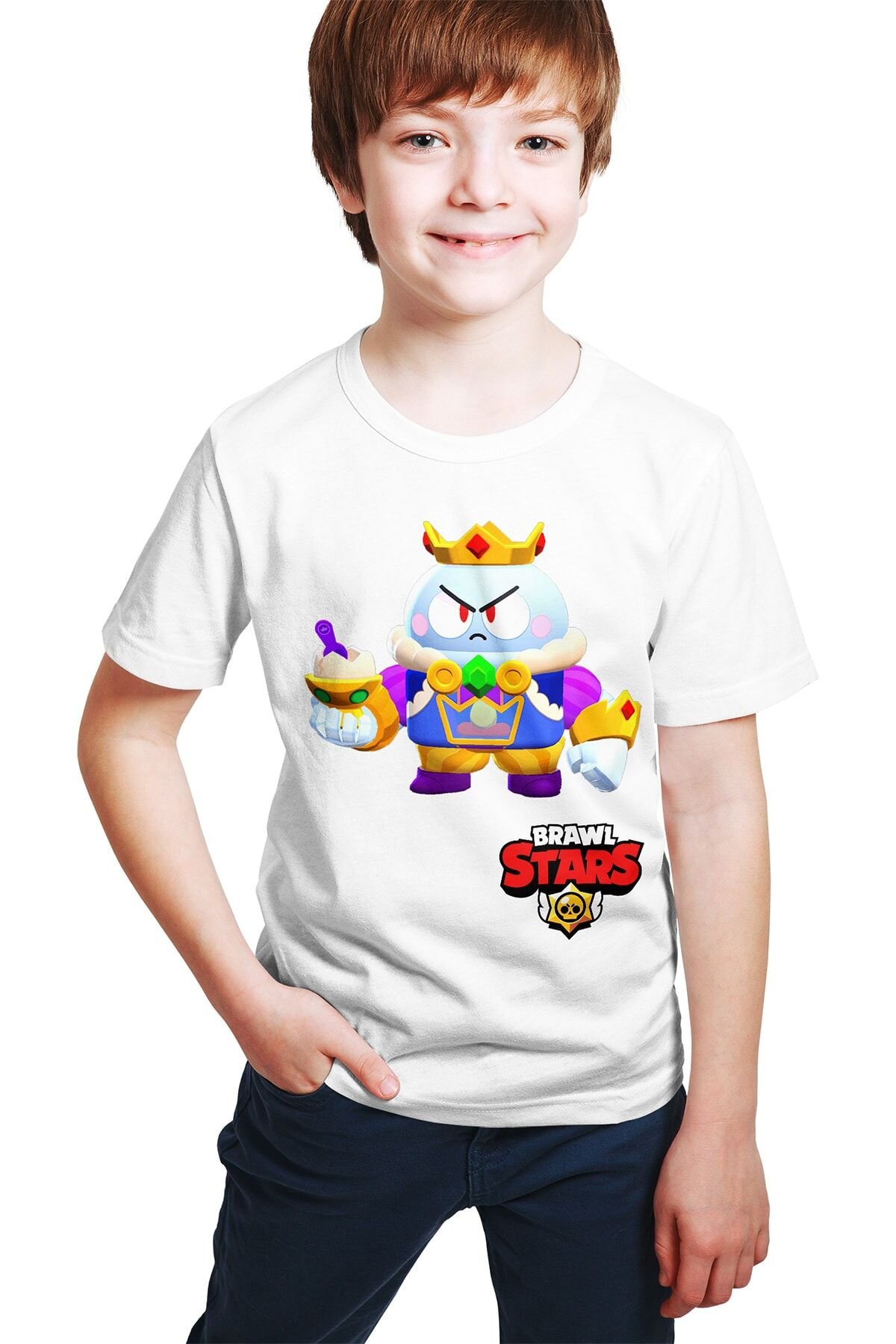 Brawl Stars - KİNG LOU - Dijital Baskılı Beyaz Unisex T-Shirt E-01