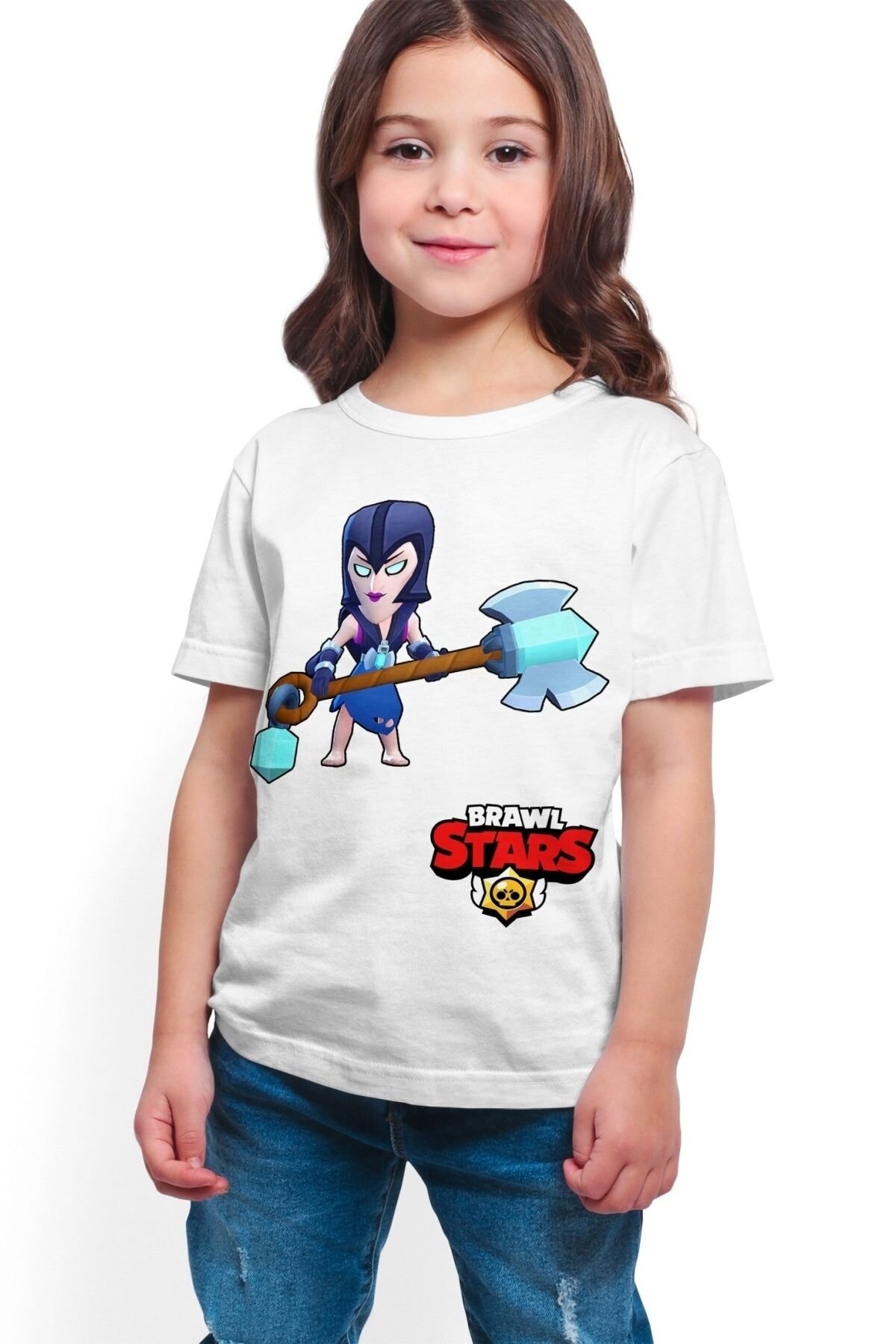 Kız Çocuk Beyaz Brawl Stars Mortis  Dijital Baskılı T-shirt K-01