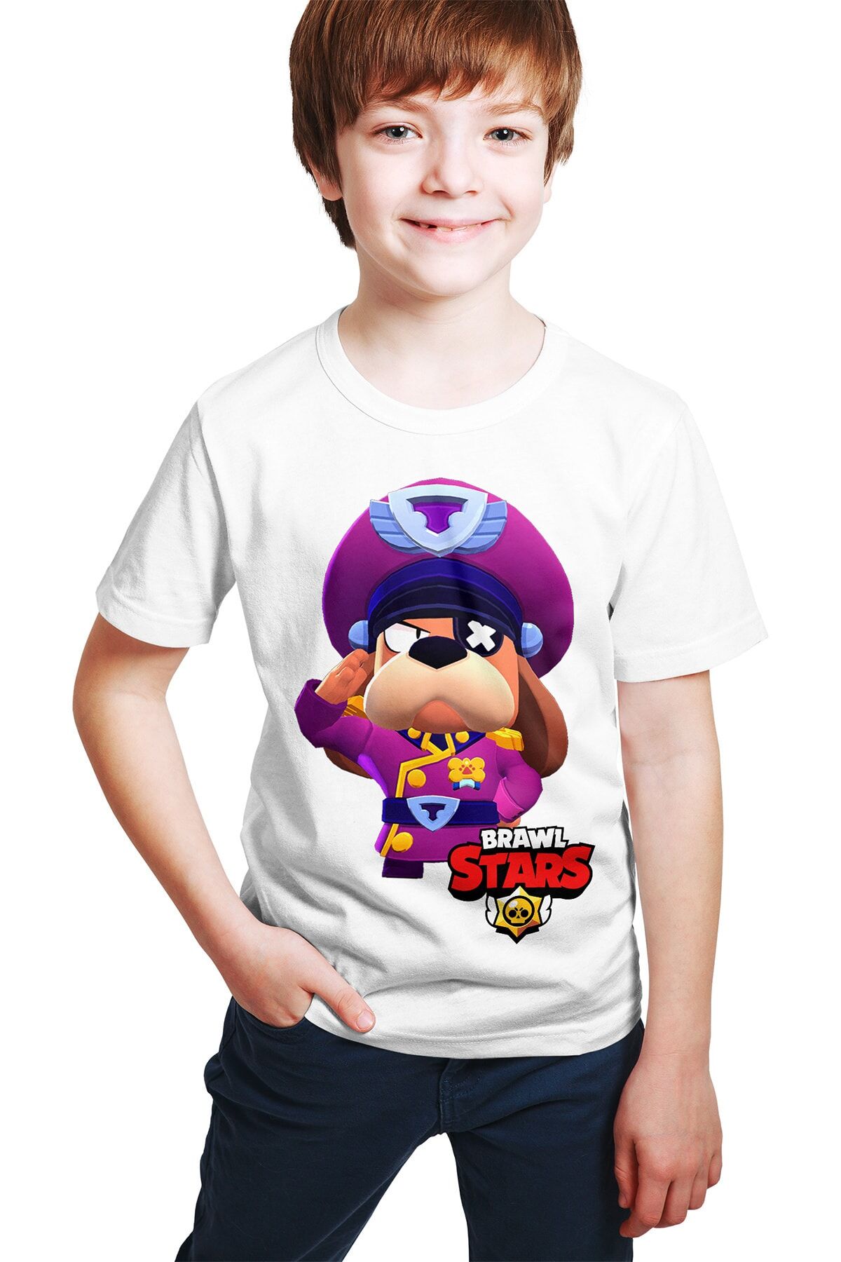 Unisex Çocuk Beyaz Brawl Stars Colonel Ruffs Dijital Baskılı T-shirt E-01