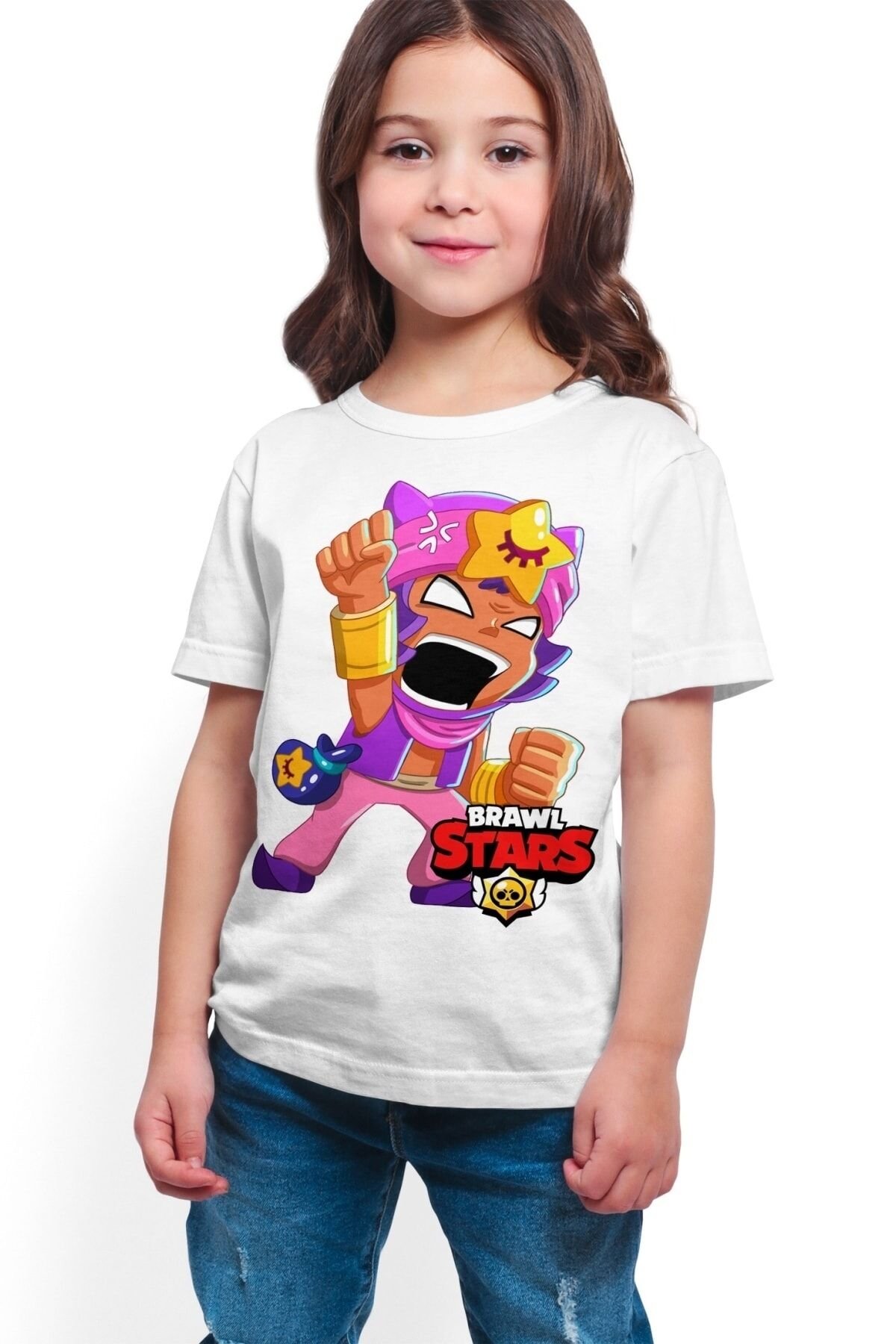 Brawl Stars - Sandy - Kız Çocuk Beyaz Dijital Baskılı T-shirt K-01