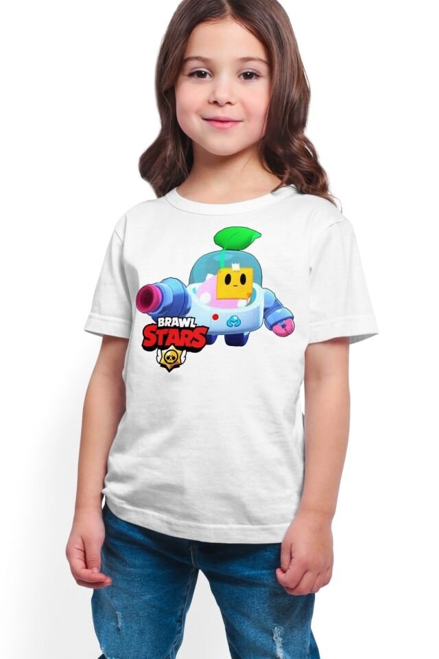 Brawl Stars - Sprout - Kız Çocuk Beyaz Dijital Baskılı T-shirt K-01
