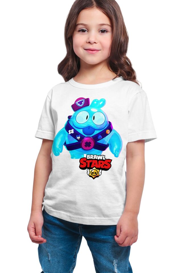 Unisex Çocuk Beyaz Brawl Stars - Squeak  Dijital Baskılı T-shirt