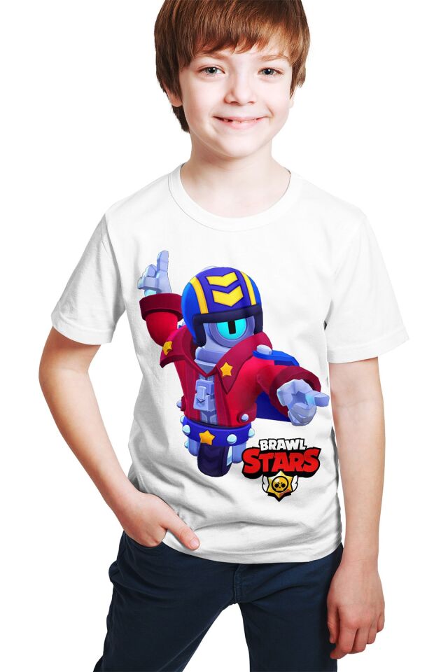 Brawl Stars - Stu - Dijital Baskılı Beyaz Unisex T-shirt E-01