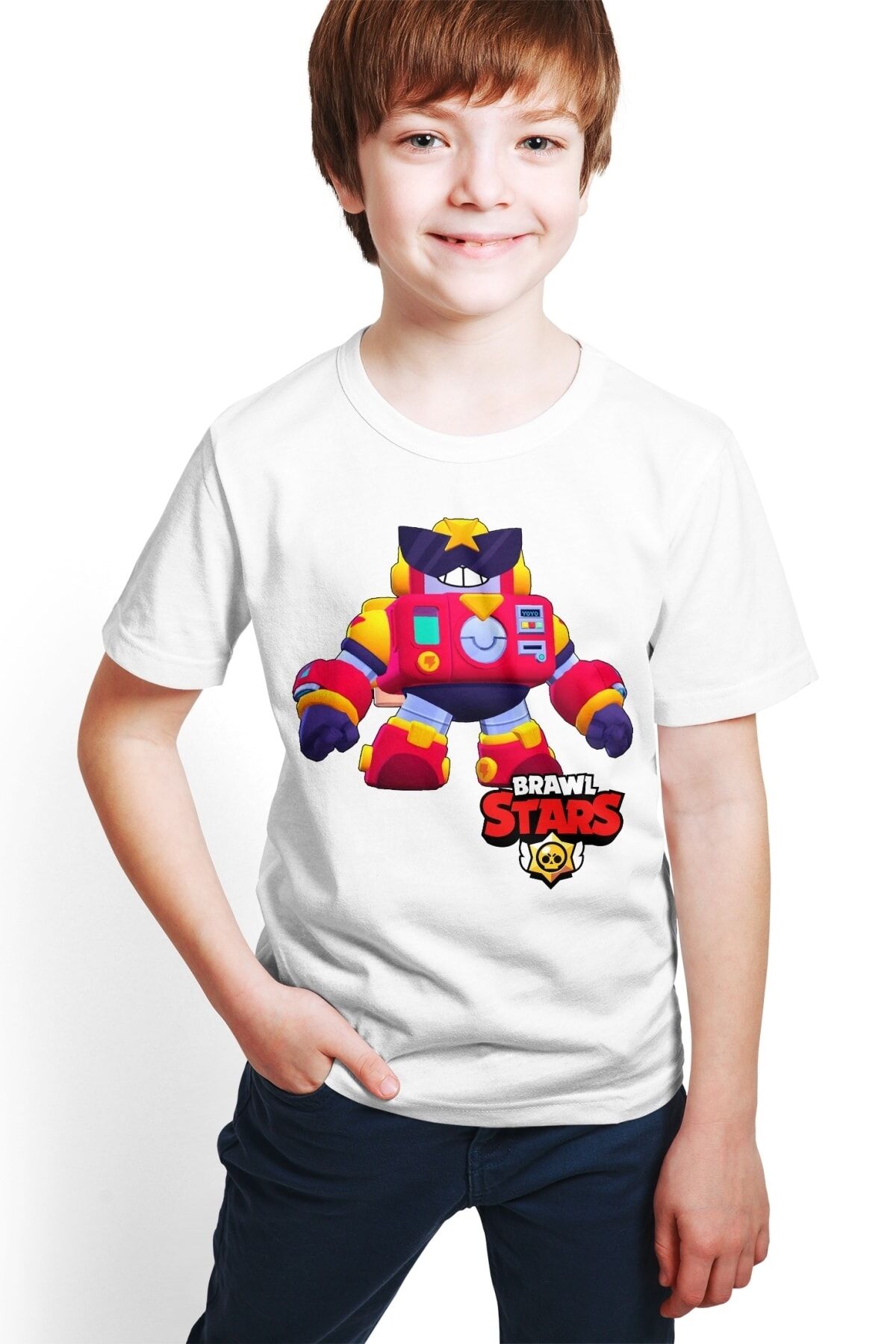Erkek Çocuk Beyaz Brawl Stars - Surge -  Dijital Baskılı Beyaz T-Shirt E-01