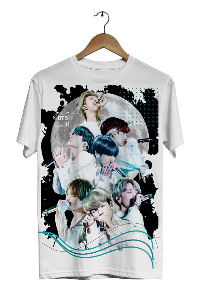 Bts Grubu -moon- Dijital Baskılı Beyaz Unisex T-shirt