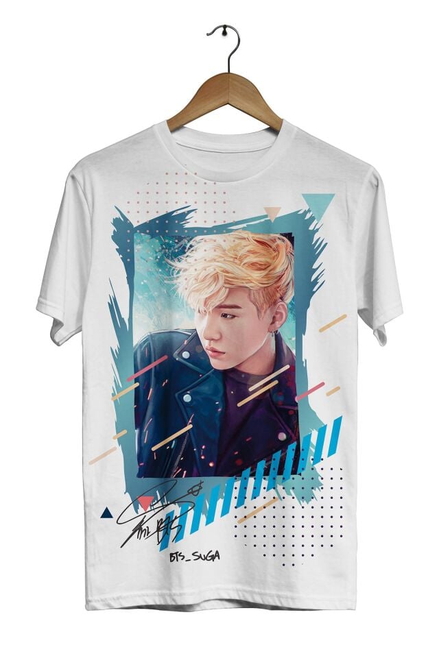 Bts Grubu -suga Full- Dijital Baskılı Beyaz Unisex T-shirt