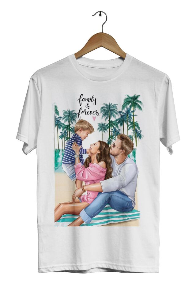 Unisex Beyaz Family Is Forever Aile Dijital Baskılı T-shirt
