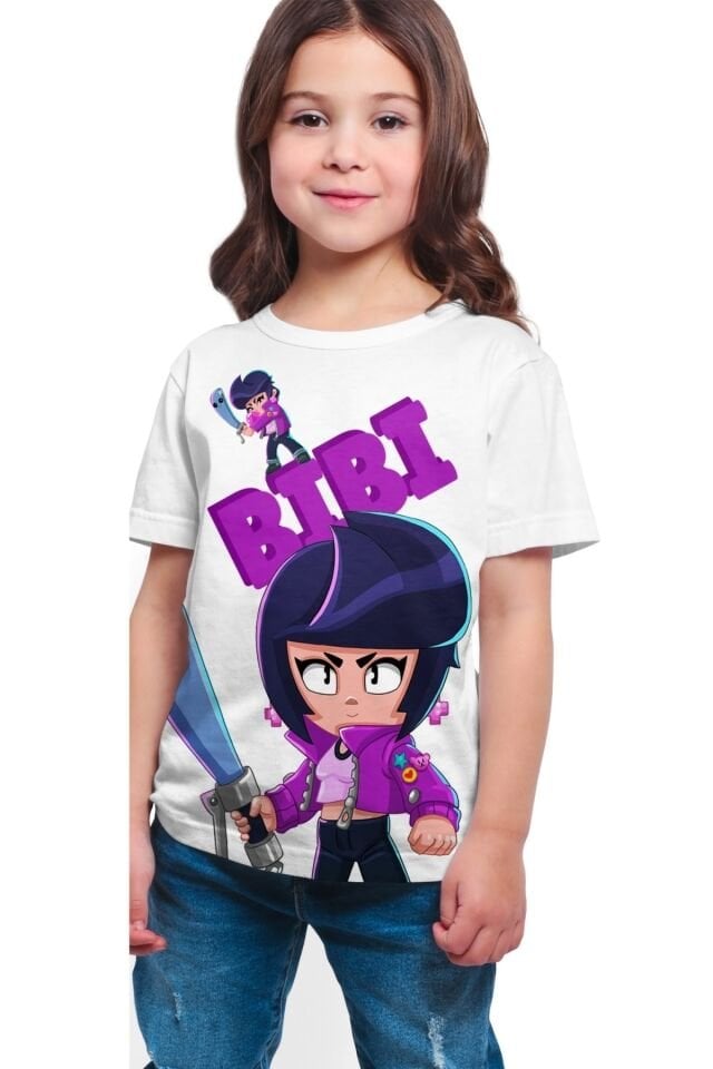 Kız Çocuk Beyaz Brawl Stars  Bibi - Full Dijital Baskılı T-shirt