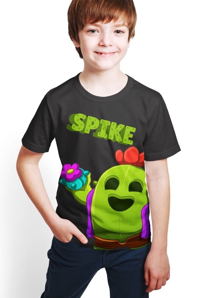 Brawl Stars - Spike - Full Dijital Baskılı Erkek Çocuk Siyah  T-shirt