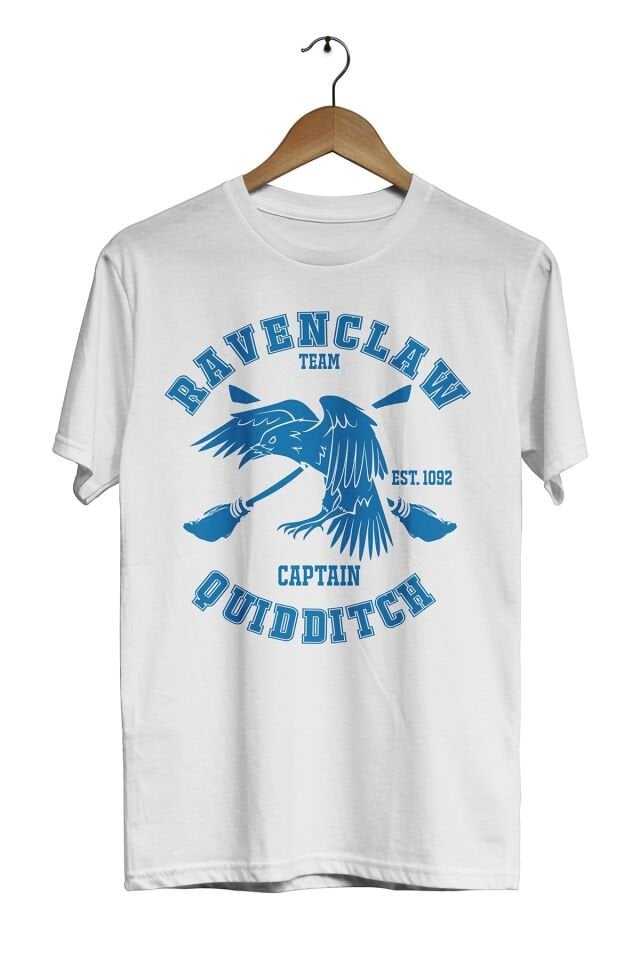Unisex Beyaz Harry Potter Quidditch Team Rawenclaw Tişört