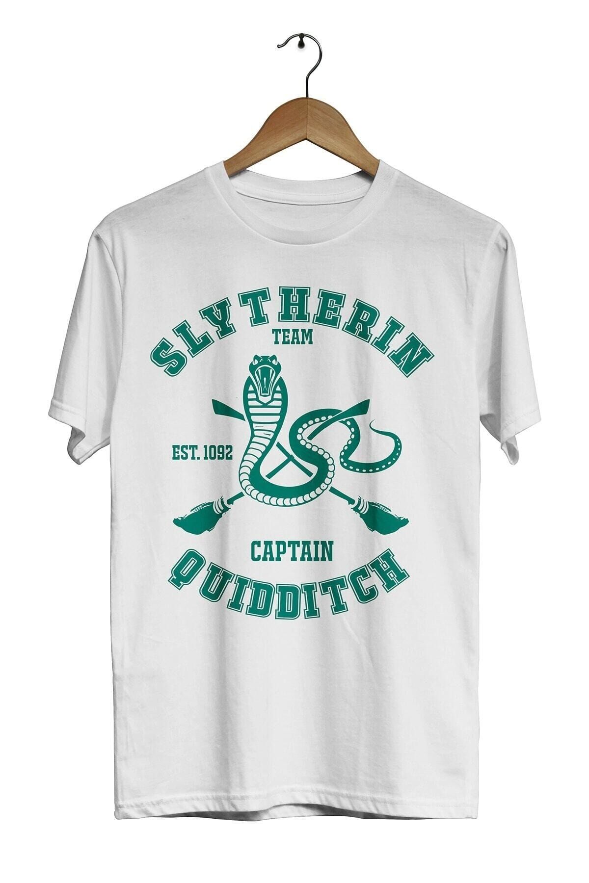 Unisex Beyaz Harry Potter Quidditch Team Slytherin Tişört
