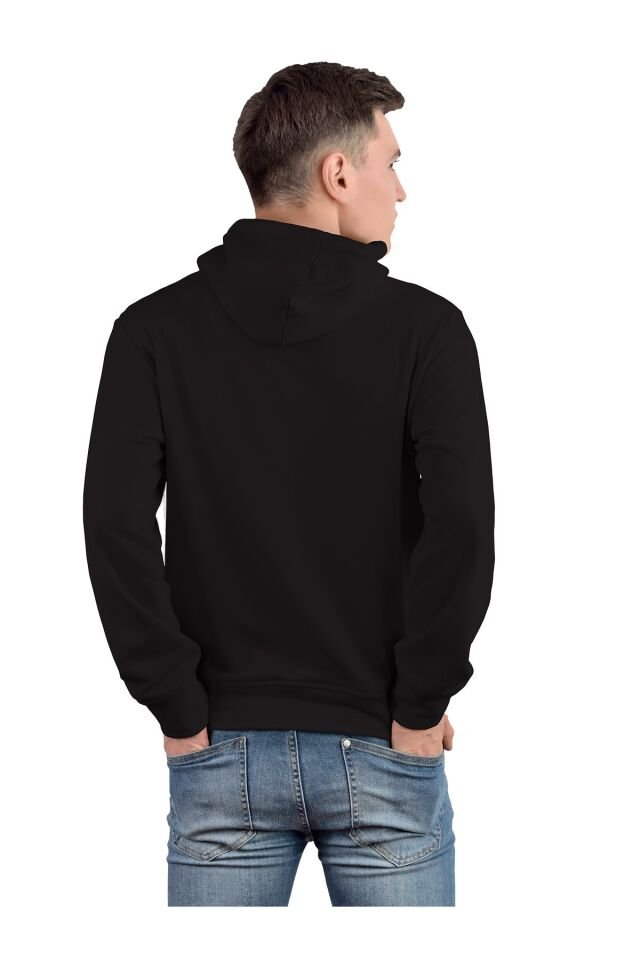 Erkek Siyah Kapüşonlu Kanguru Cepli Sweatshirt