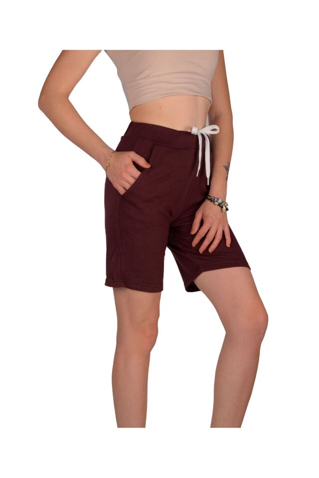 Mürdüm Renk Kadın Şortu Rahat Kalıp