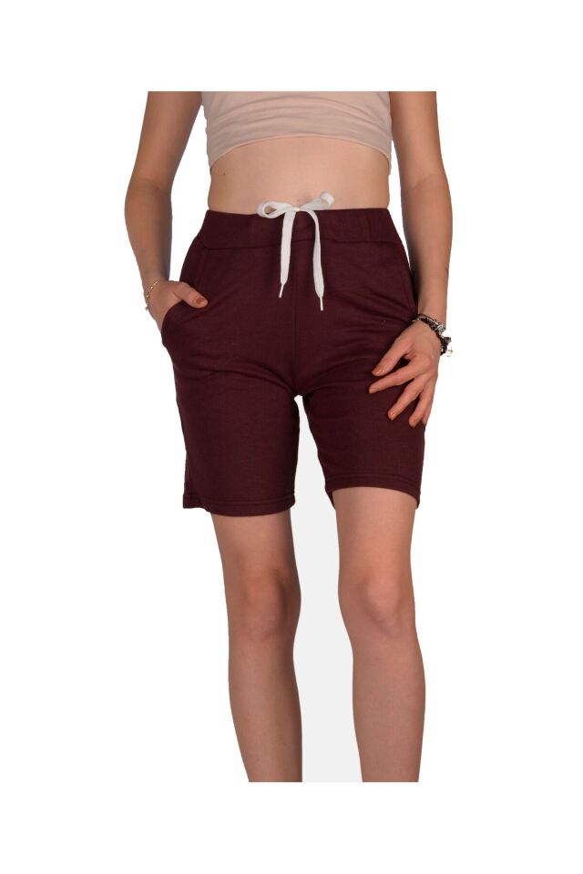 Mürdüm Renk Kadın Şortu Rahat Kalıp