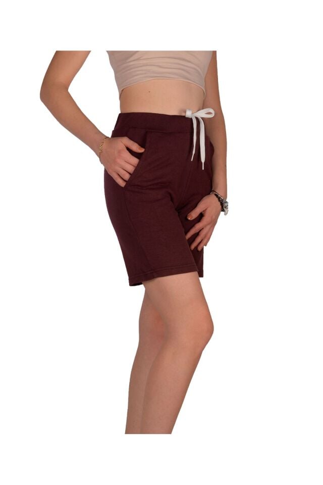 Mürdüm Renk Kadın Şortu Rahat Kalıp