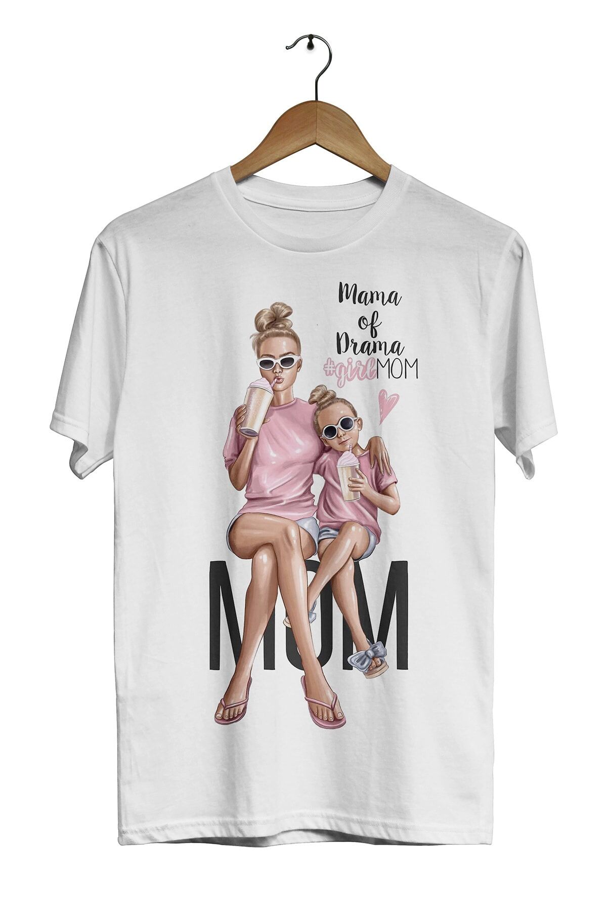 Unisex Çocuk Beyaz Anne Kız Mama Of Drama Dijital Baskılı T-shirt
