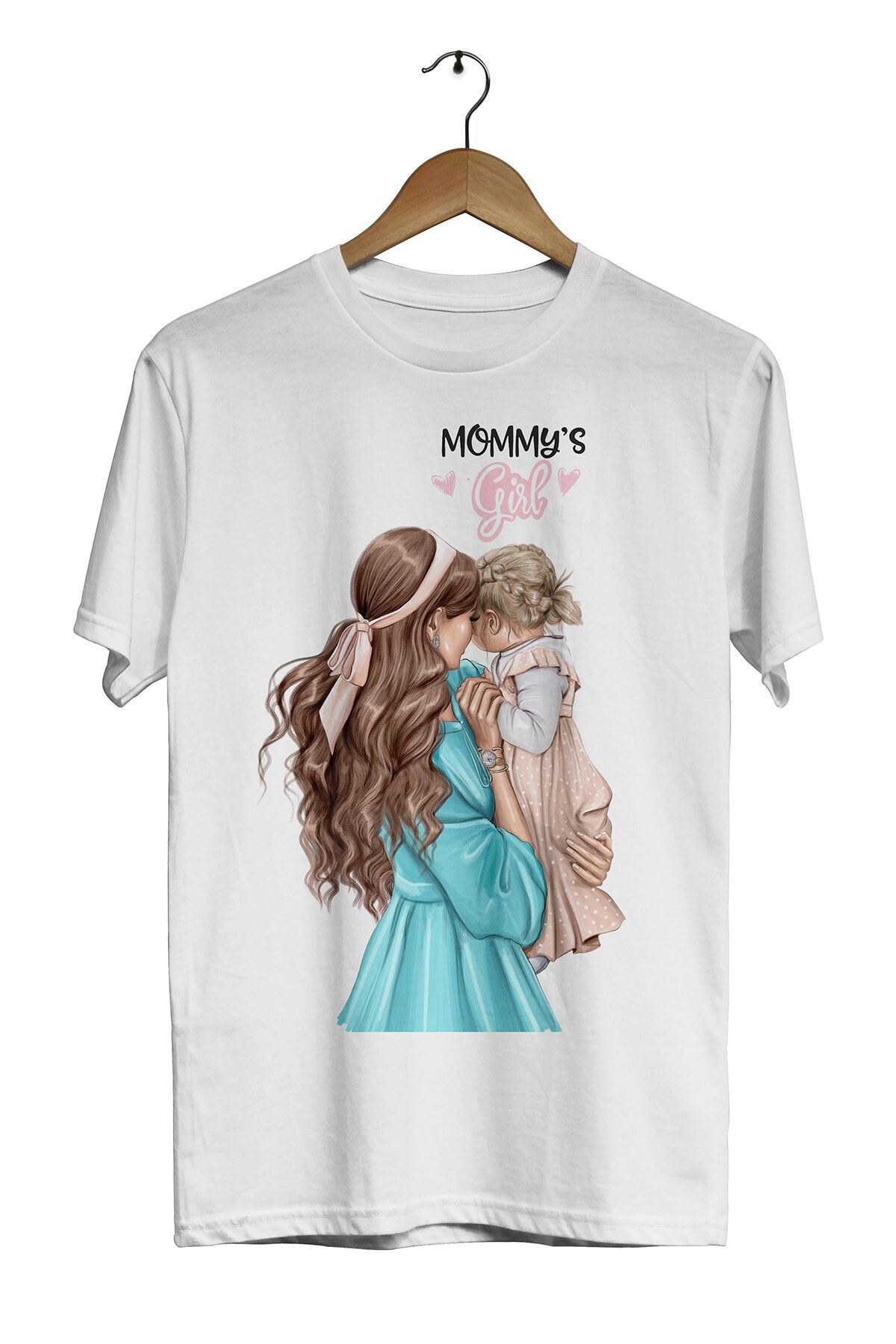 Anne Kız Mommy's Girl Dijital Baskılı Beyaz Unisex T-Shirt