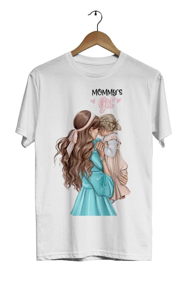 Anne Kız Mommy's Girl Dijital Baskılı Beyaz Unisex T-Shirt