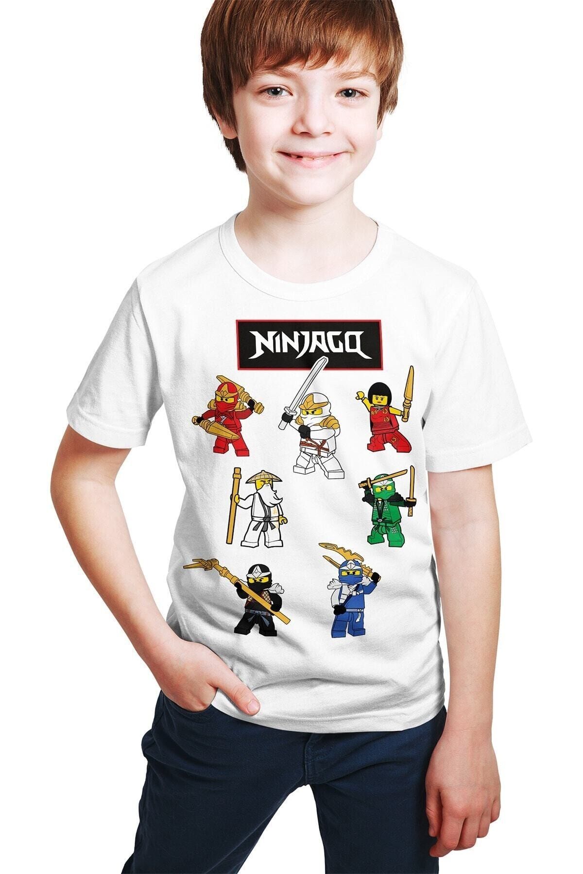 Unisex Çocuk Ninjago - Samuraylar Baskılı Beyaz T-shirt