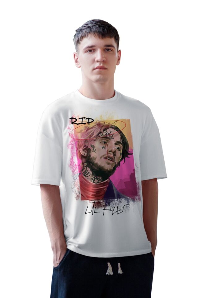 Lil Peep Rap Oversize Beyaz Bisiklet Yaka Kısa Kollu T-shirt