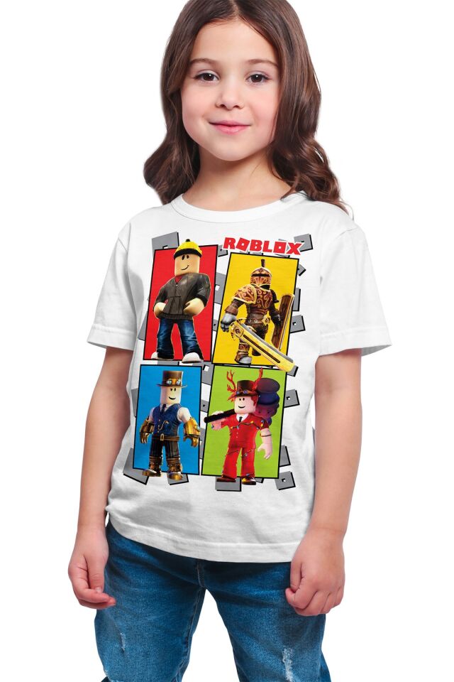 Unisex Beyaz Roblox - Roblox Dörtlüsü Baskılı T-shirt