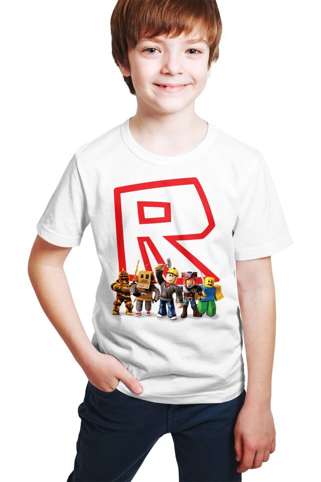 Unisex Çocuk Roblox Beyaz   Big R All Stars Baskılı T-Shirt