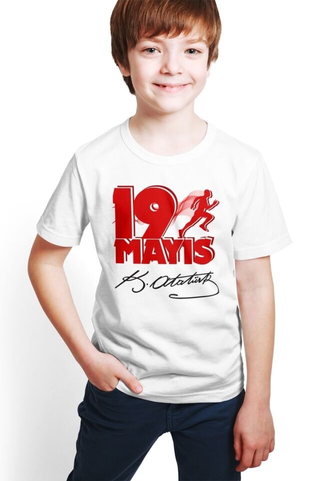 19 Mayıs Atatürk'ü Anma Gençlik Ve Spor Bayramı Temalı Beyaz Tişört - 02