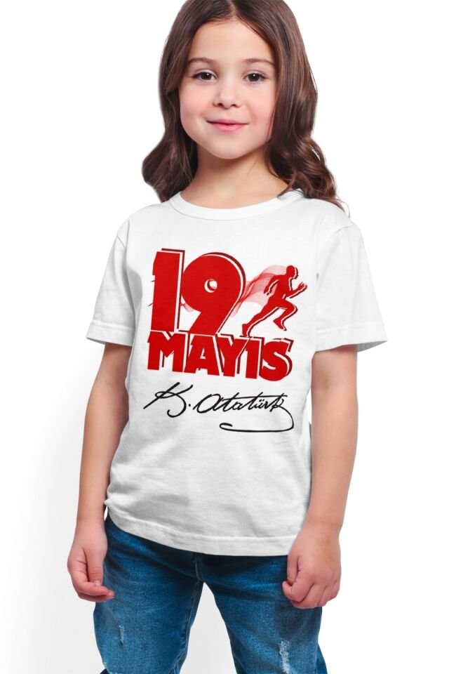 19 Mayıs Atatürk'ü Anma Gençlik Ve Spor Bayramı Temalı Beyaz Tişört - 02