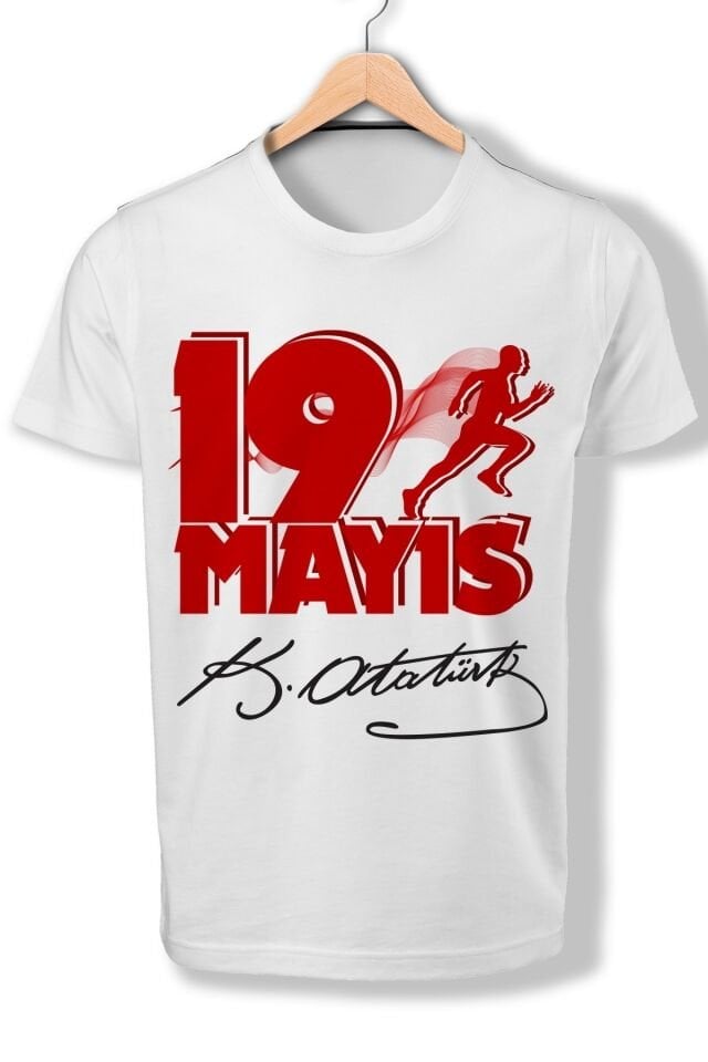 19 Mayıs Atatürk'ü Anma Gençlik Ve Spor Bayramı Temalı Beyaz Tişört - 02