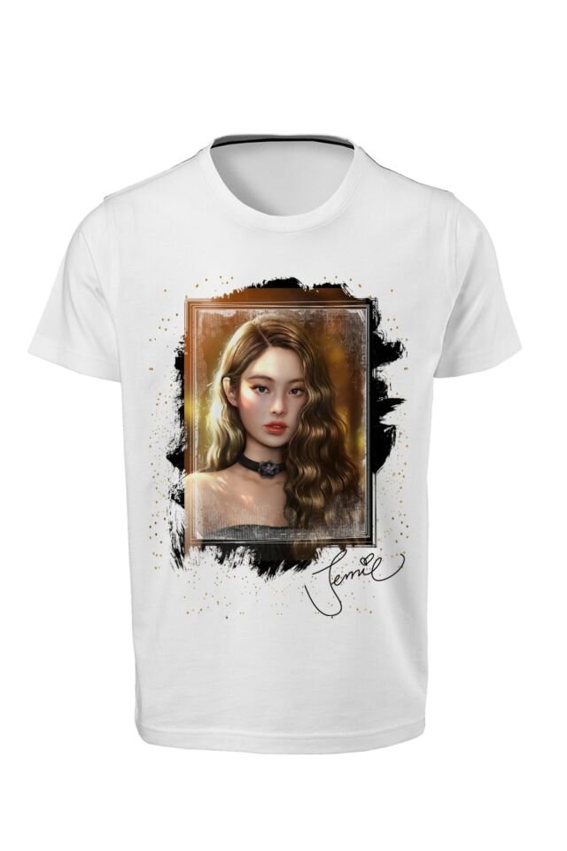 Blackpink - Jennie - Dijital Baskılı Unisex Çocuk Beyaz  T-shirt E-02